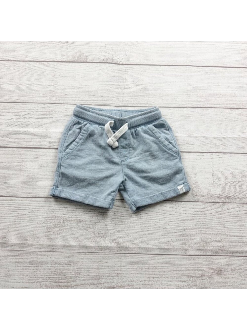 Burt’s Bees Baby Boys Light Blue Knit Shorts With Drawstring Pockets 6-9 Months